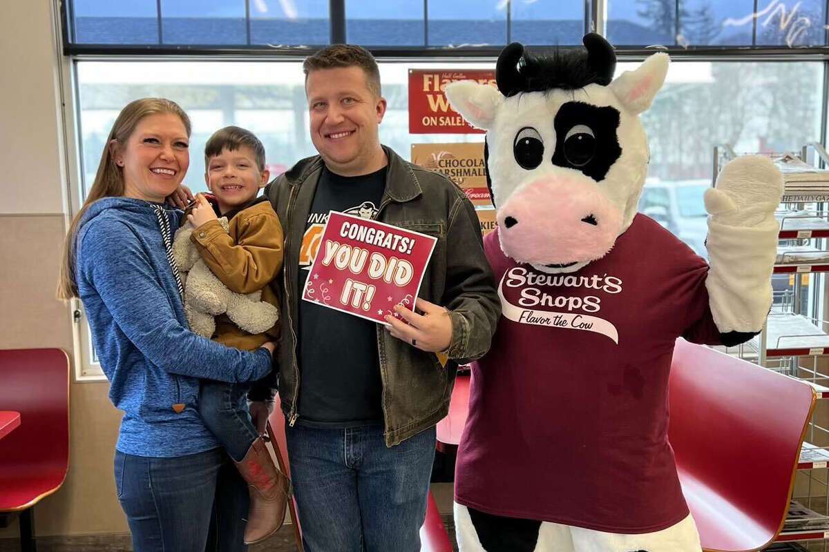 Kristin and August Freemann and their four-year-old son Kody officially completed their mission last Saturday of visiting all 358 Stewart's Shops locations over the course of the past year.