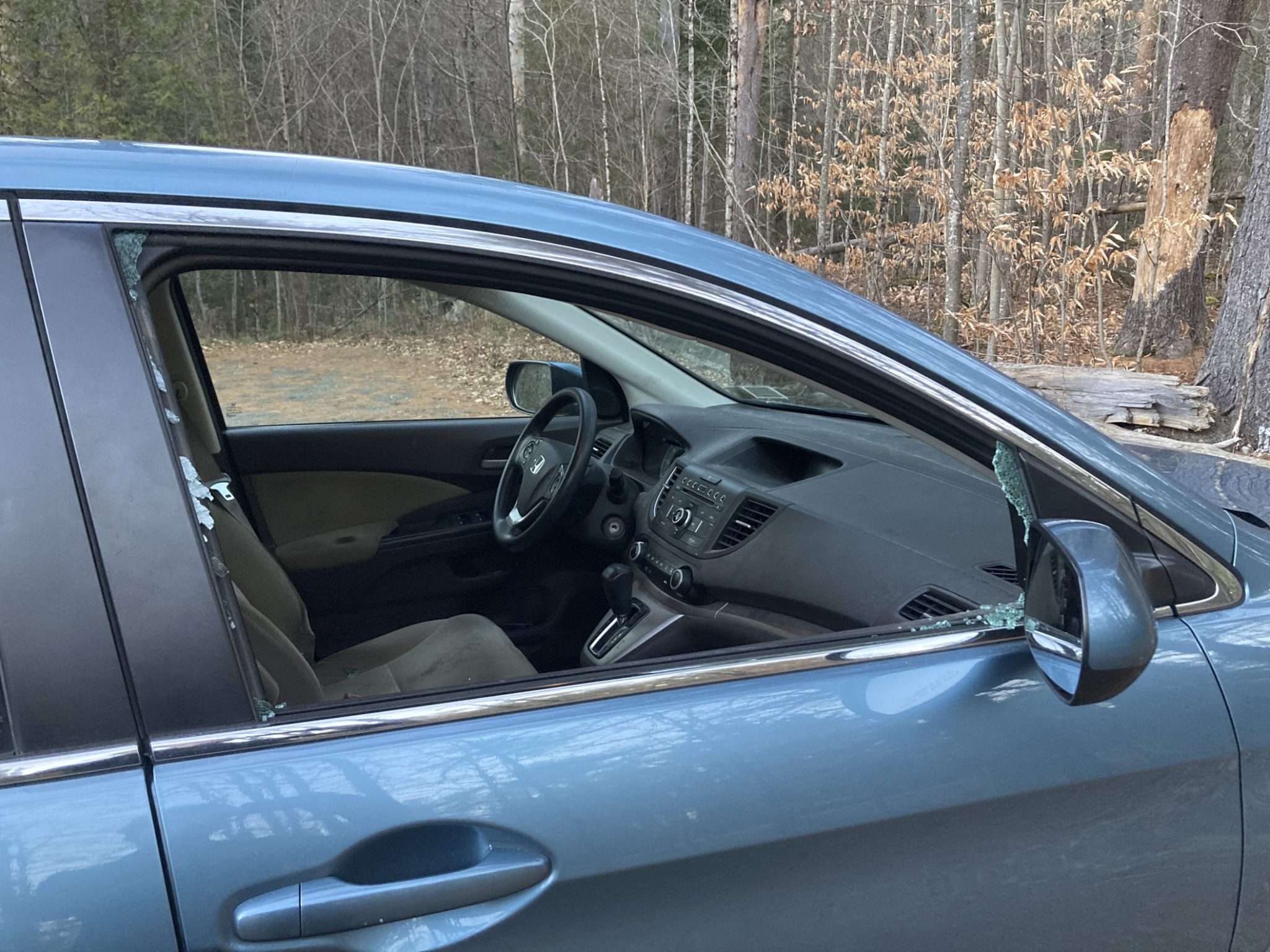 Hiker John Sasso had his car window broken at the Poke-O-Moonshine trailhead in 2022. Photo by John Sasso