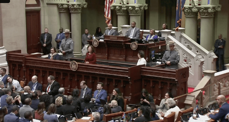 Gov. Kathy Hochul delivers her 2024 State of the State address in Albany.