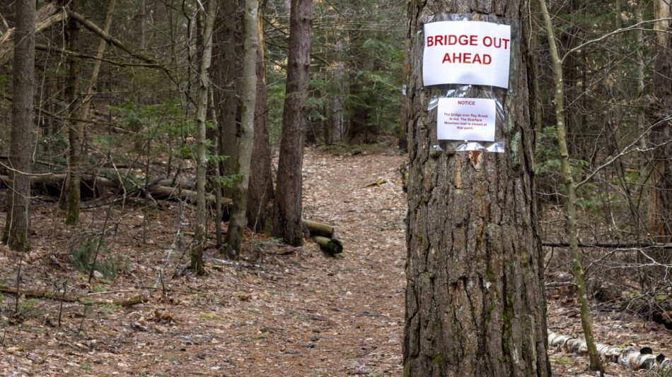 The trail to Scarface Mountain is closed to the summit due to a unsafe bridge. Photo by Mike Lynch