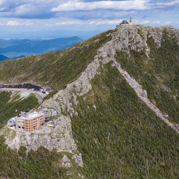 aerial shot of castle on whiteface mountain