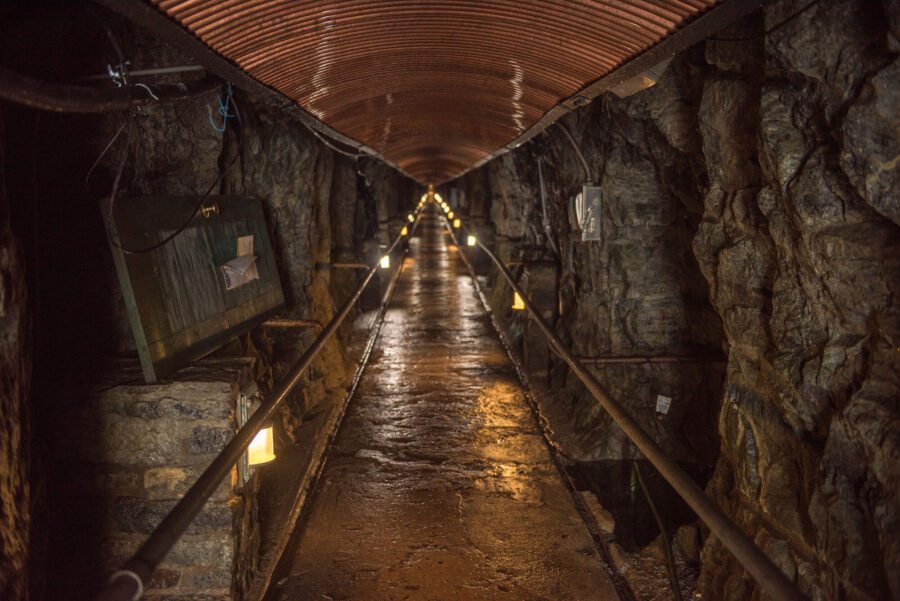 inside a lit tunnel at the top of whiteface mountain