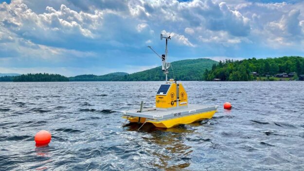 AWI's Upper Saranac Lake Environmental Monitoring Platform collects data for long-term projects. Photo by Brendan Wiltse