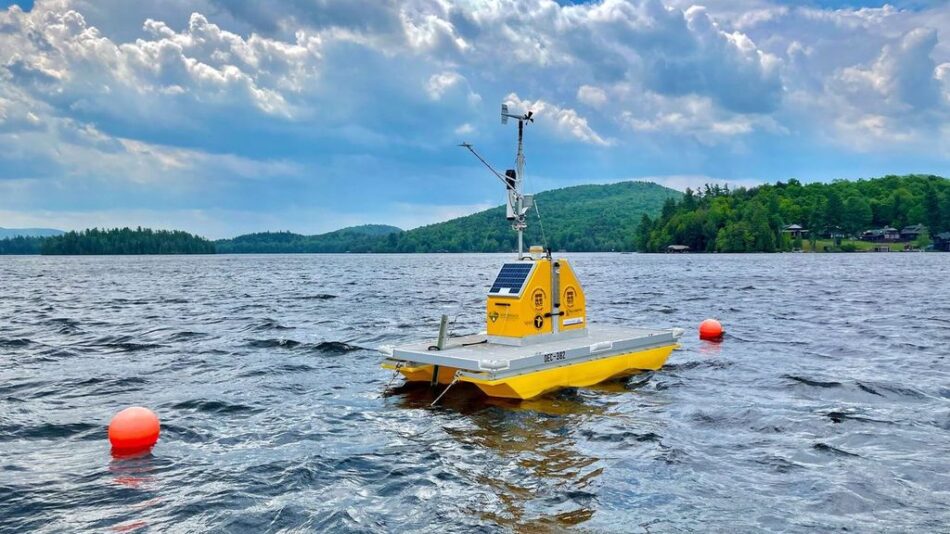 AWI's Upper Saranac Lake Environmental Monitoring Platform collects data for long-term projects. Photo by Brendan Wiltse