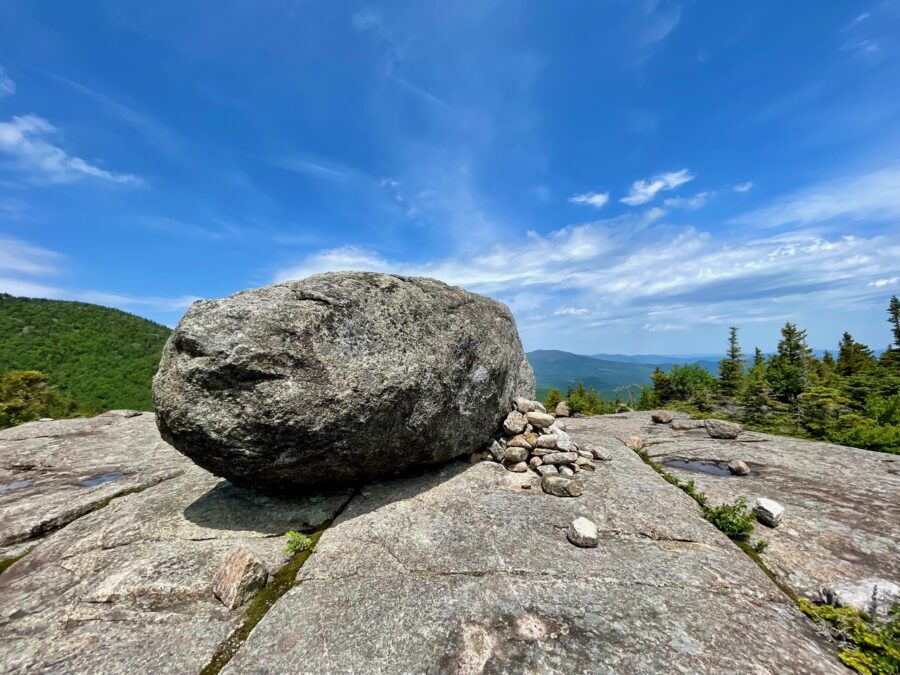 The egg-shaped erratic atop Blueberry mountain