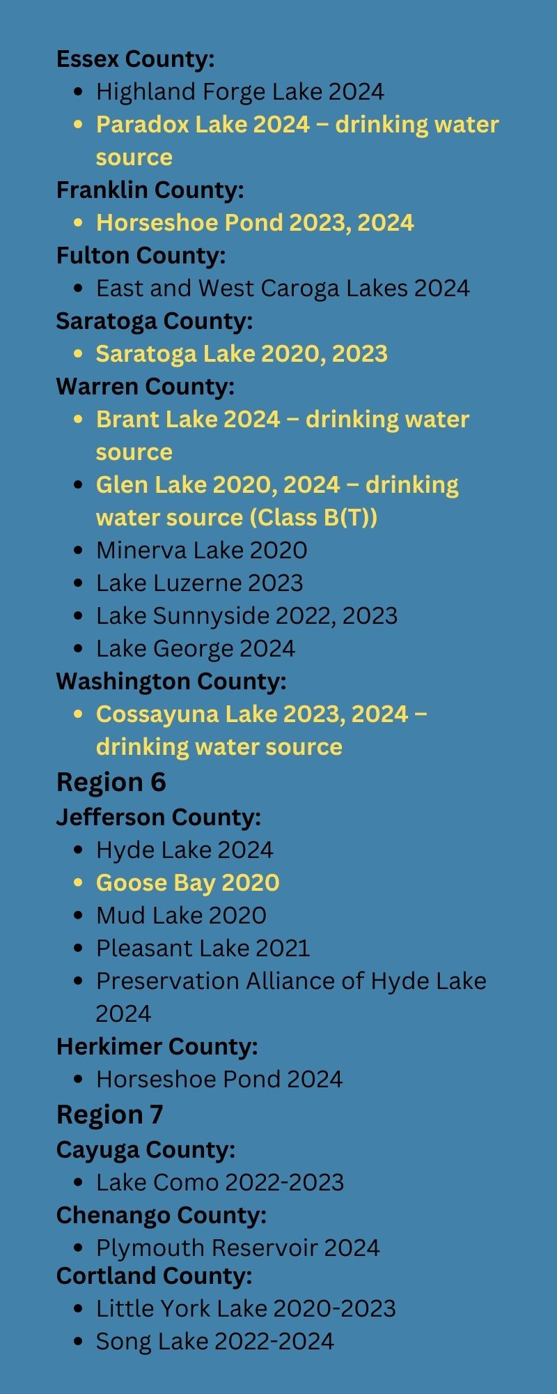 procellaCOR list of lakes 3