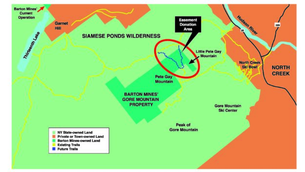 A map of the Gore Mountain area and easement donated by Barton Mines.