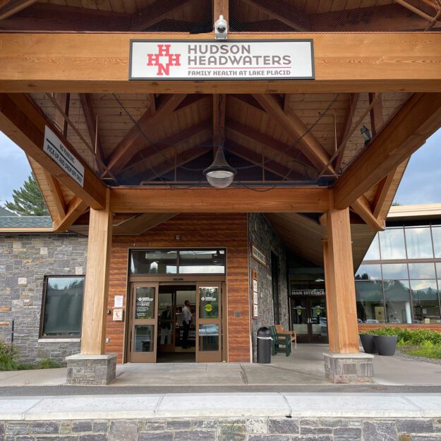 The exterior of the Lake Placid health center, in the community's former emergency room.