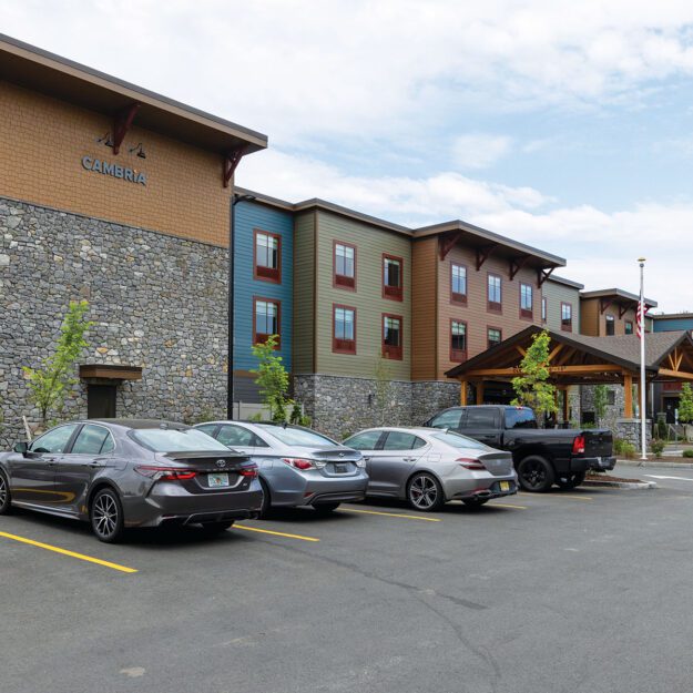 Hotel with cars out front