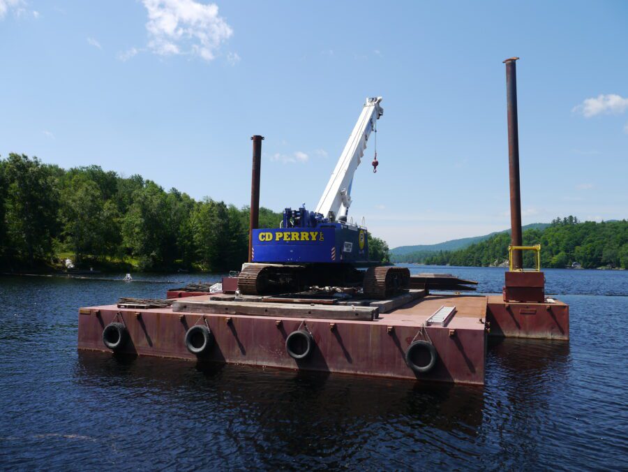 a barge with a crane