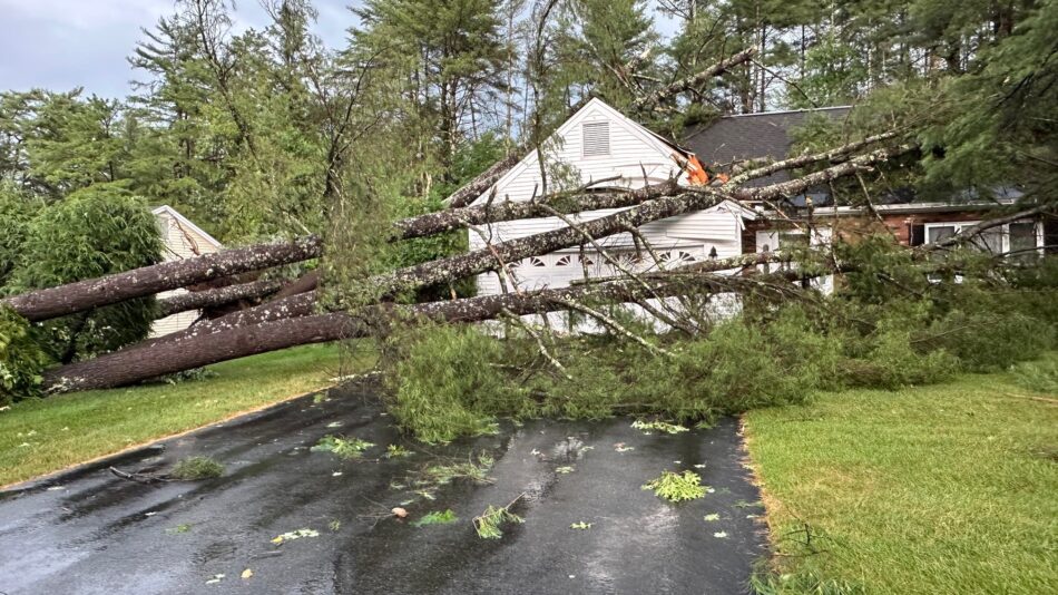 Photo 2 – Trees landed on multiple houses, including this one, on Crownwood Lane in Queensbury on Tuesday, July 16, 2024.