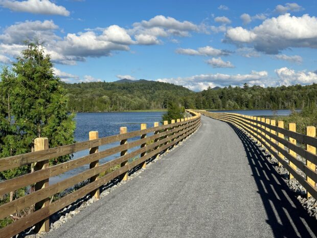 Causeway at the Adirondack Rail Trail over Lake Colby