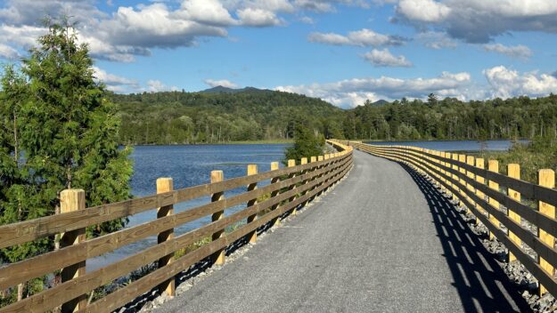 Causeway at the Adirondack Rail Trail over Lake Colby