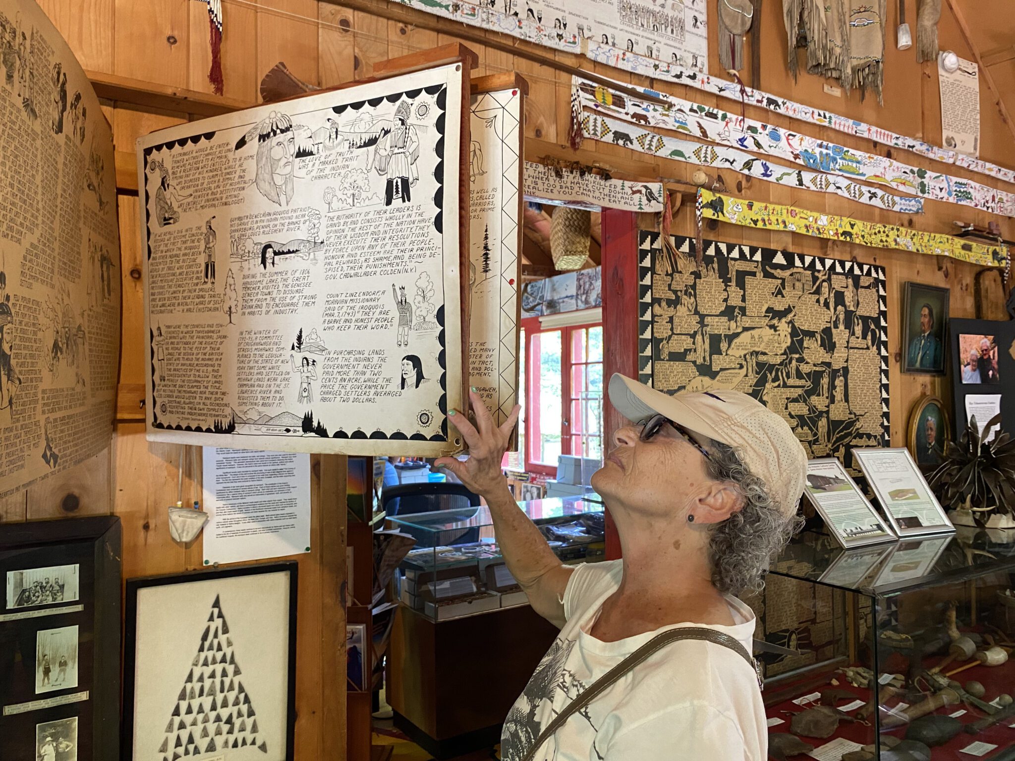 Visitor looks through a Six Nations Iroquois Cultural Center exhibit