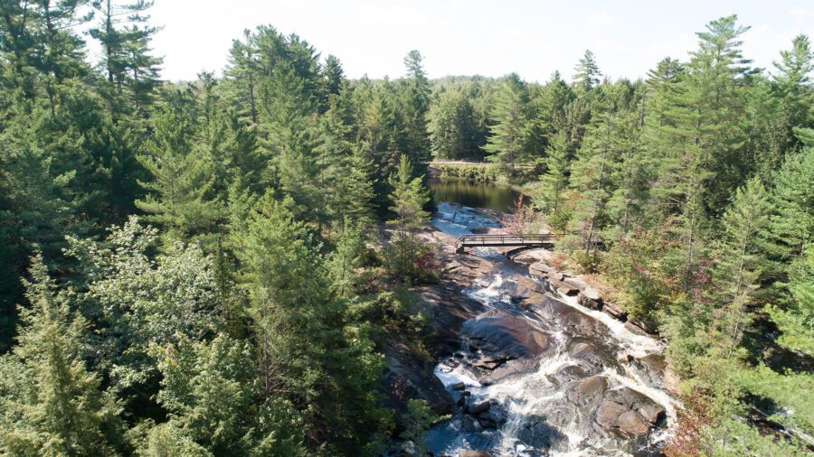 Overhead shot of a low grade waterfall