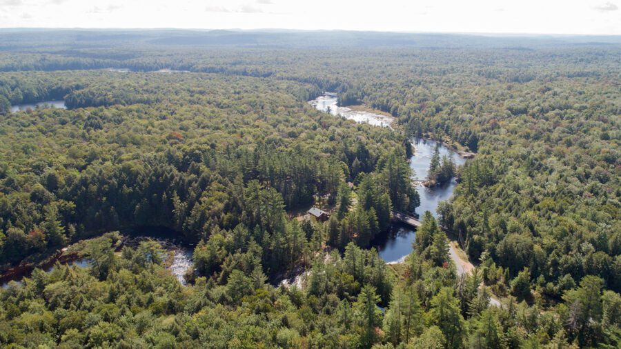 aerial shot of meandering oswegatchie river