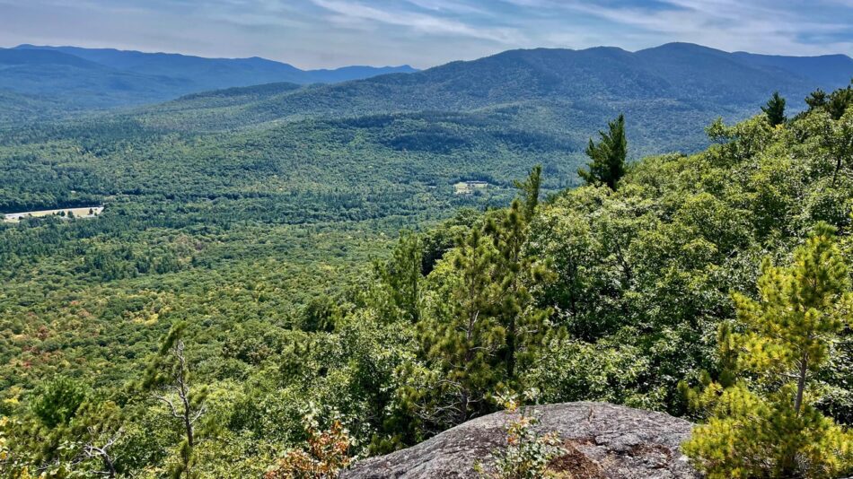 The Sentinels and behind them the Hurricane Wilderness from Flume Knob.