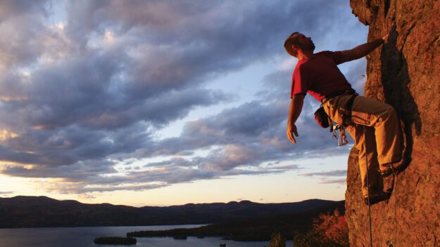 rock climber at sunset