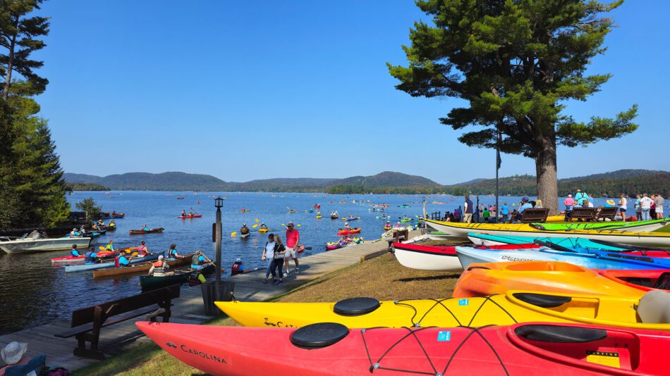 colorful kayaks by a lake